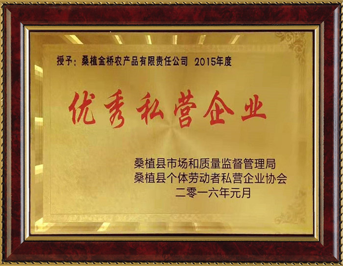 優(yōu)秀私營(yíng)企業(yè)證書